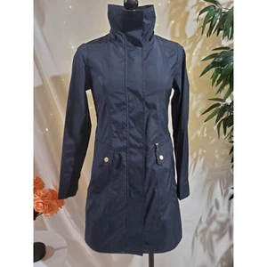 Cole Haan Signature Womens Packable Rain Jacket Size PP Navy Blue Long Bow Tie - Picture 1 of 14