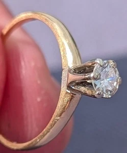 14 Karat Gelbgold Diamant Solitär Ring rund Brillantschliff - Bild 1 von 4