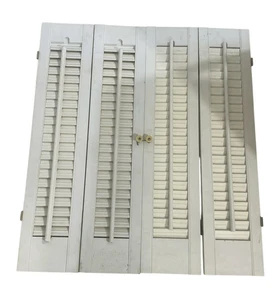 Vintage Bi fold Interior 24.5” x 28”’Wood Window Plantation White Shutters - Picture 1 of 4
