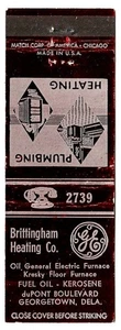 Vintage Matchbook Cover  Briffingham Heating CO George Town Dela. - Picture 1 of 3