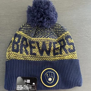 MILWAUKEE BREWERS NEW ERA Pom Beanie MLB Authentic Collection Cuff Knit Hat $34 - Picture 1 of 5