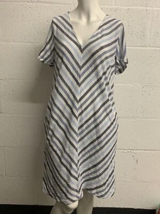 Next Blue striped Linen Blend Summer T Shirt Dress - Size 14 petite - Picture 1 of 6