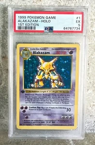 1999 Pokemon Base Set 1st Edition Alakazam Holo #1/102 PSA 5 EX - Very Clean! - Picture 1 of 2