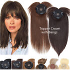 Natural Topper with Bangs 100% Remy Human Hair Toupee Wig Silk Base One PIece US