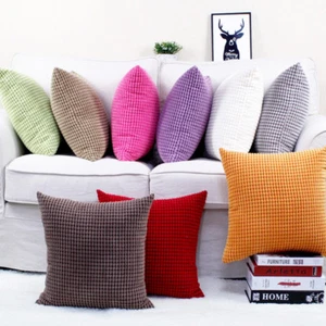 Simple Thick Velvet Checked Both Sides Deco Cushion Cover Throw Pillow Case 17" - Picture 1 of 29