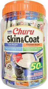 Inaba Churu Puree Skin & Coat Lickable Cat Treat Tuna & Chicken 50 x 0.5oz - Picture 1 of 6