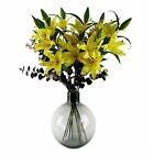 Yellow Lily Flowers Black Eucalptus Glass Ball Vase Large 100cm Artificial 