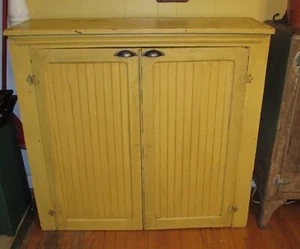 Antique Vintage Mission Style Solid  Wood Yellow Cabinet   #1891 - Picture 1 of 12