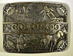 Vintage '76 ADM Solid Brass Colorado Centennial State 3D Belt Buckle 3.7" x 2.8" - Picture 1 of 10
