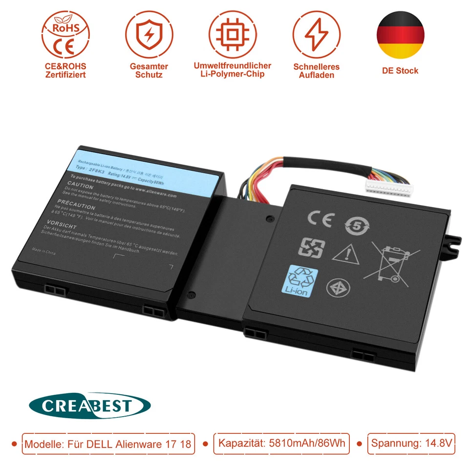 5810mAh Akku Für Dell Alienware 17 17X 18 18X M17X-R5 M18X-R3 2F8K3 KJ2PX G33TT - Bild 1 von 4