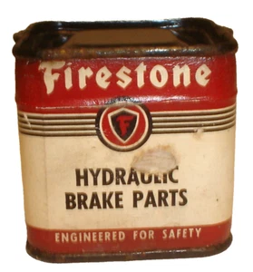 Vintage NOS Firestone Hydraulic Brake Parts Repair Kit Tin & Cardboard Can - Picture 1 of 6