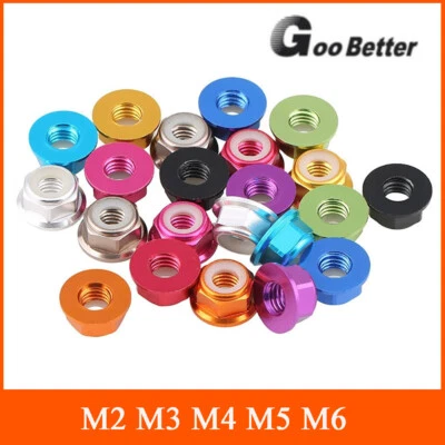 Selbstsichernde Muttern Aluminium Sechskant FlanschMuttern M2 M3 M4-M6 Eloxiert - Bild 1 von 4