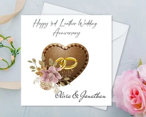 Personalised 3rd Leather Wedding Anniversary Card For Couple , Husband , Wife - Picture 1 of 9