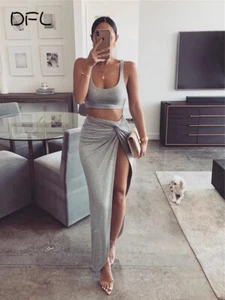 Sexy Two-Piece Party Set Clubwear Sleeveless Long Skirts Matching Set - Picture 1 of 11
