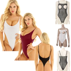 Women Lingerie Strech Mesh Bodysuit Sheer Hollow Out Teddy Leotard Jumpsuit - Picture 1 of 49