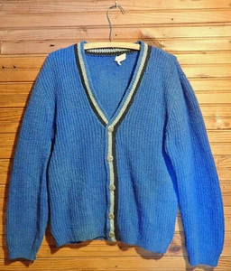 Men's CARDIGAN Sweater Sz SMALL Orlon Acrylic BLUE Knit VINTAGE 60s Rockabilly - Picture 1 of 13