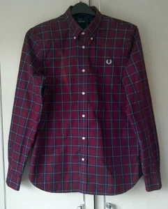 Fred Perry 100% Cotton Smart/Casual Dark Red Checked Long Sleeved Shirt (Size M) - Picture 1 of 12