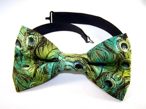 NEW FABRIC BOW TIE W/Adjustable Strap * PEACOCK FEATHERS * Free Shipping USA - Picture 1 of 3