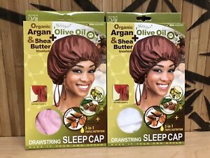 2pk QFITT DRAWSTRING SLEEP CAP Organic Argan Olive Castor Peppermint 4 in 1 #5 