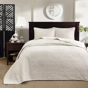 NEW! ~ BEAUTIFUL XXL OVERSIZED IVORY WHITE CLASSIC BEDSPREAD QUILT SET KING CAL - Picture 1 of 3