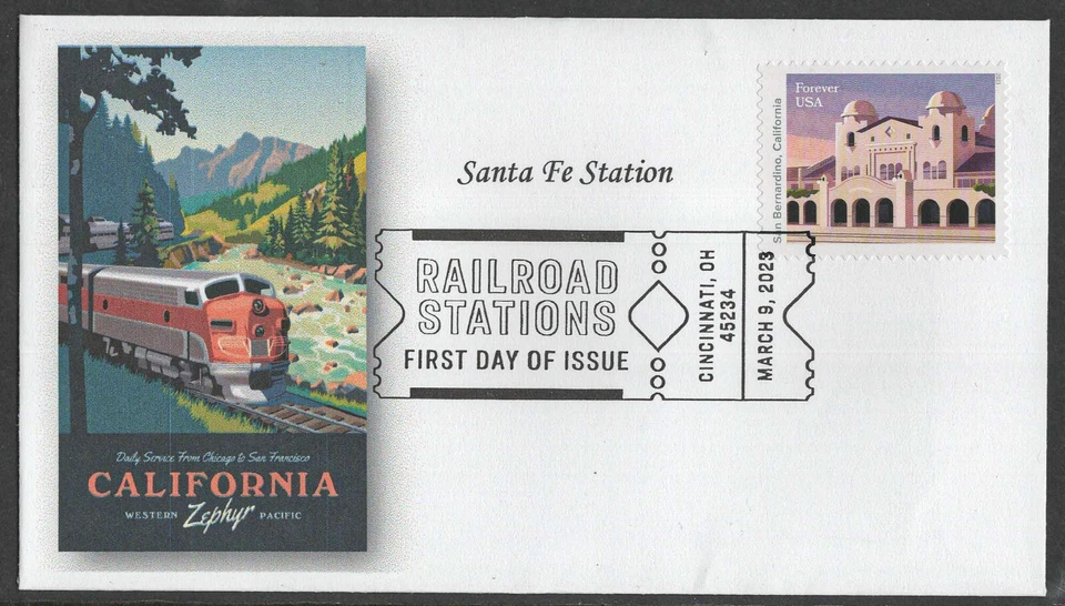 VINTAGE RAILROAD STATIONS  * FIRST DAY COVER * SANTA FE STATION * SAN BERNADINO - Image 1 of 1