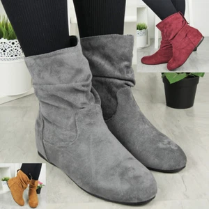 Pixie Botines Ocultos Cuña Zapatos Pull Ons Acanalados Damas Tacones Mujeres Tallas - Imagen 1 de 29
