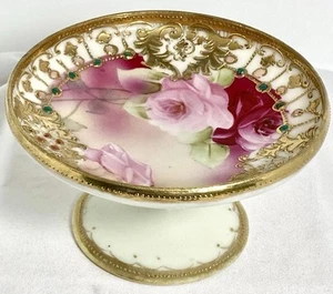 Nippon Japan Hand Painted Dresser Dish Roses Enameled Gold Trim - Photo 1 sur 8