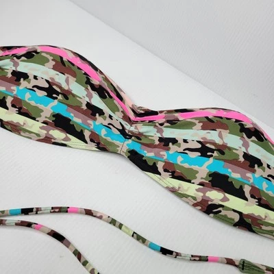 Top de bikini OP vintage grunge camuflado talla XL (15-17) rosa azul verde Foto 1 de 4