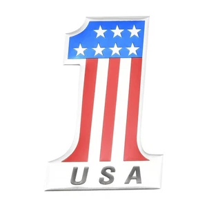 Car US Flag Print Emblem Aluminum Alloy Hood Number 1 Flag Patriotic Metal Badge - Picture 1 of 7