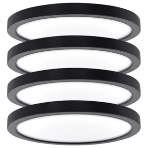 Luxrite Slim 9" LED Flush Mount 18W 1200LM 5CCT Dimmable Wet Rated Black 4 Pack - Picture 1 of 1