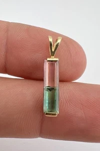 Designer 14k Yellow Gold Watermelon Pink & Green Bi-color Tourmaline Pendant - Picture 1 of 5