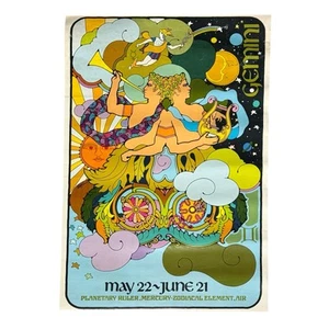 Póster de Signo del Zodiaco Géminis 1969 Original De Colección - Prisma De Papel Hippie Psicodélico - Imagen 1 de 8