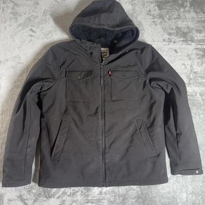 Levi's Men's Jacket Softshell Sherpa Lined Hood Pockets Black Trucker Large - Image 1 of 4