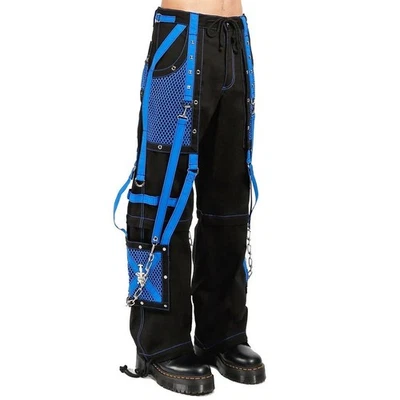 Men Blue Tripp Pant Punk Rock Gothic Style Trouser with black Straps 100% cotton - Image 1 of 4