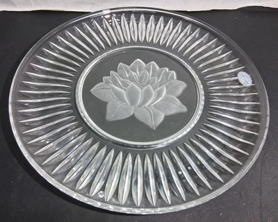 Empire Collection 11 7/8” Wide Lead Crystal Frosted Rose Tray Serving Platter - Image 1 of 4