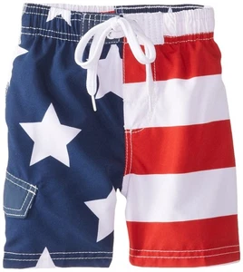 Boys UPF 50+ Quick Dry Swim Trunks-Patriot American Flag Swimsuit - Picture 1 of 1