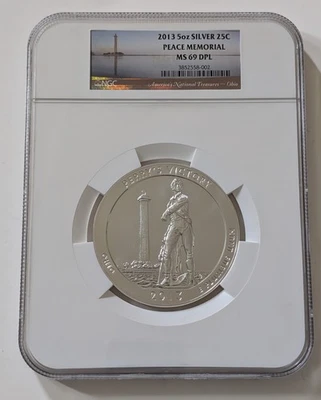 2013 5 OUNCES SILVER 25C PEACE MEMORIAL COIN NGC MS69 DPL SKU 3852558-002 - Image 1 of 2