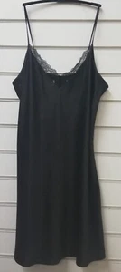 S2 LADIES EX CHAIN STORE BLACK SATIN WITH LACE CHEMISE NIGHTDRESS UK SIZES 12-18 - Picture 1 of 2