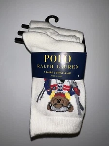 Polo Ralph Lauren POLO Ski Bear Crew Socks 4-6X Size 10-13 3 Pairs - Picture 1 of 5