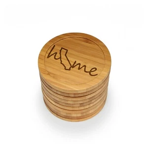 Engraved Bamboo Coasters - Home w/ State - Style 1 - Round - Picture 1 of 16