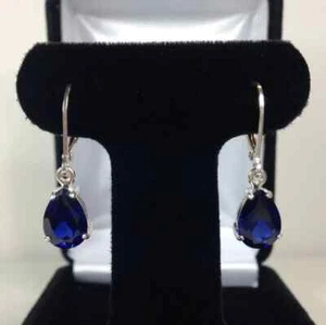 3CT Pear Natural AAA Sapphire Dangle Earrings For New Year Gift 14k White Gold - Picture 1 of 15