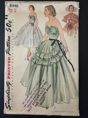 8446 Simplicity Misses 1951 Sewing Pattern Strapless Dress Formal Sz 11 Bust 29 - Image 1 of 2