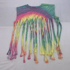 Colortone Tie Dye Fringe Tassel Crop Shirt Women’s Size Large Sleeveless - Picture 1 of 7