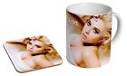 Scarlett Johansson weiß - Kaffee-/Teebecher und Untersetzer Geschenkset