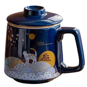 400ml Chinese Lucky Cat Office Tea Cup Ceramic Filter Tea Separation Mug Tea Set - Picture 1 of 6