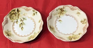 2 Vtg Hermann Ohme SILESIA Old Ivory 75 Floral Gold Trim Dessert Bowls - Picture 1 of 7