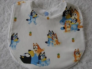 Bluey White Newborn Baby Bib Cotton Front Towelling Back Handmade - Picture 1 of 2