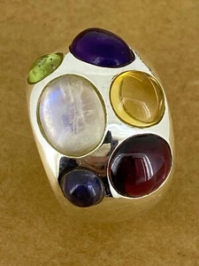 Multi-Gem (Amethyst Citrine Moonstone Garnet) 925 Sterling Silver Cocktail Ring - Picture 1 of 5