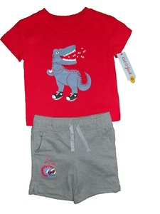 Boys Dinosaur Shirt & Short Outfit Size 18M NEW Cat & Jack, T-Rex, Red & Gray - Picture 1 of 3