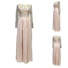 Women's Elegant Lace Sleeve High Split Maxi Dress Round Neck Party Ball Gown